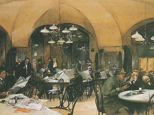 Das Wiener Kaffeehaus. Eine weltberühmte Kulturtradition, die sich gehalten hat (hier: Cafe Griensteidl 1896).
