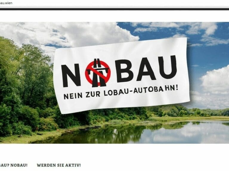Lobautunnel: Ketten sich Grüne an Bäume? — Bild: Screenshot / nobau.wien - Die Grünen Wien - Die Grüne Alternative