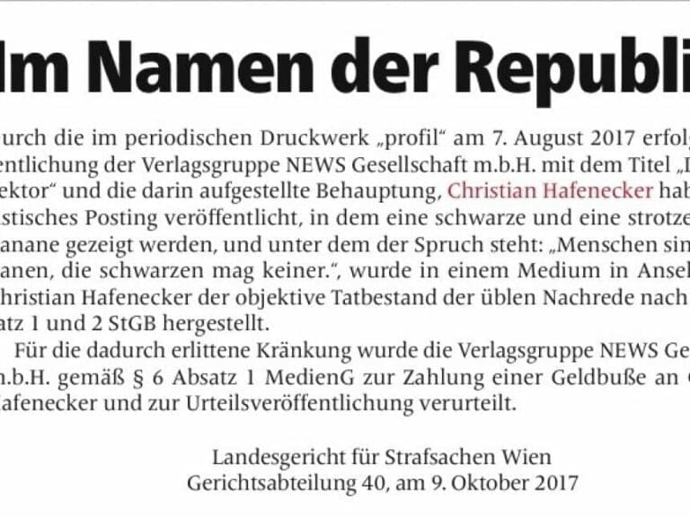 Üble Nachrede: Gericht verurteilt Zöchling — Bild: Screenshot/profil