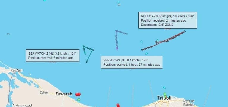 Die Routen der Schlepper-NGOs — Bild: Screenshot MarineTraffic.com