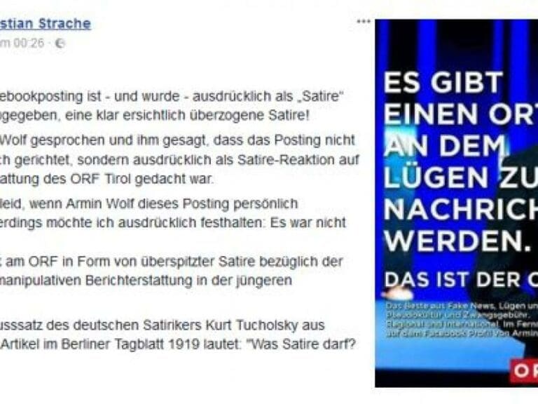 Satire gegen den ORF ruft Wehleidigkeit hervor — Bild: Screenshot facebook Heinz-Christian Strache