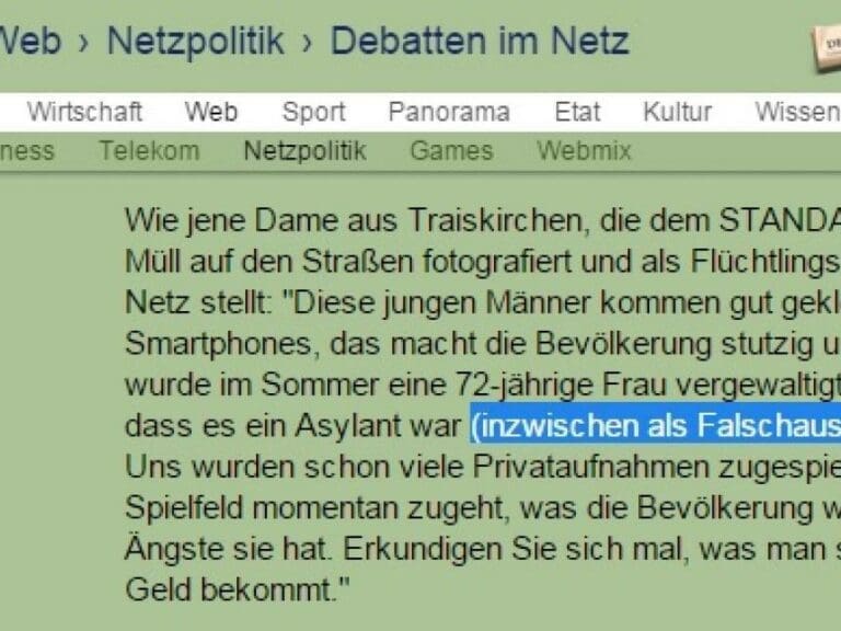 Falschaussage-Vorwurf gegen Vergewaltigte (72) — Bild: derstandard.at (Screenshot)