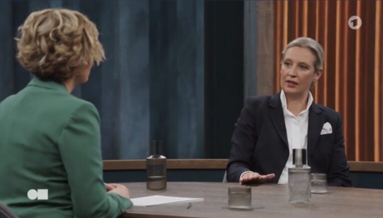 Caren Miosga und Alice Weidel — Screenshot / ARD