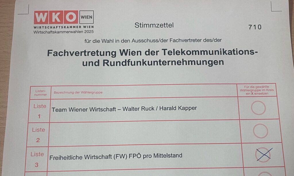 Stimmzettel Wirtschaftskammerwahl