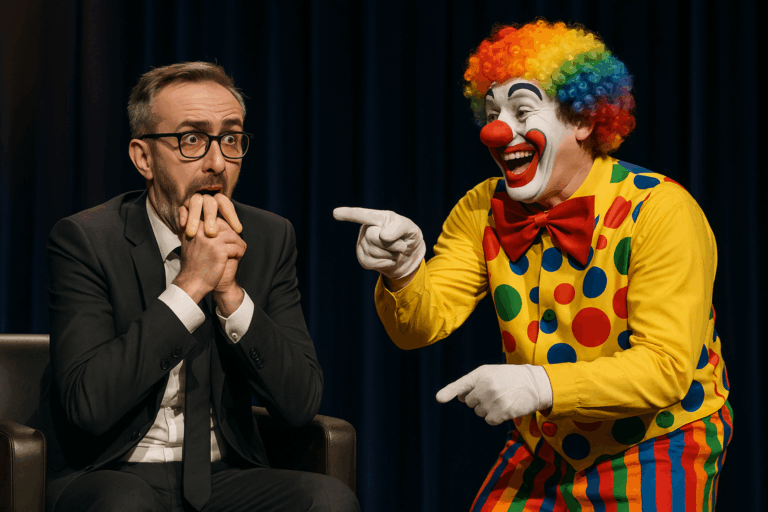 Moderator und Clown — generiert mit OpenAI DALL·E